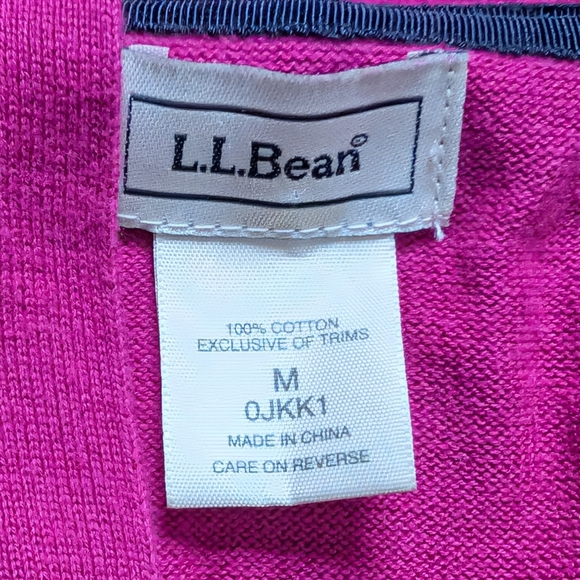 L.L. Bean 100% Cotton Magenta Classic Preppy Open Cardigan Sweater - Picture 3 of 3